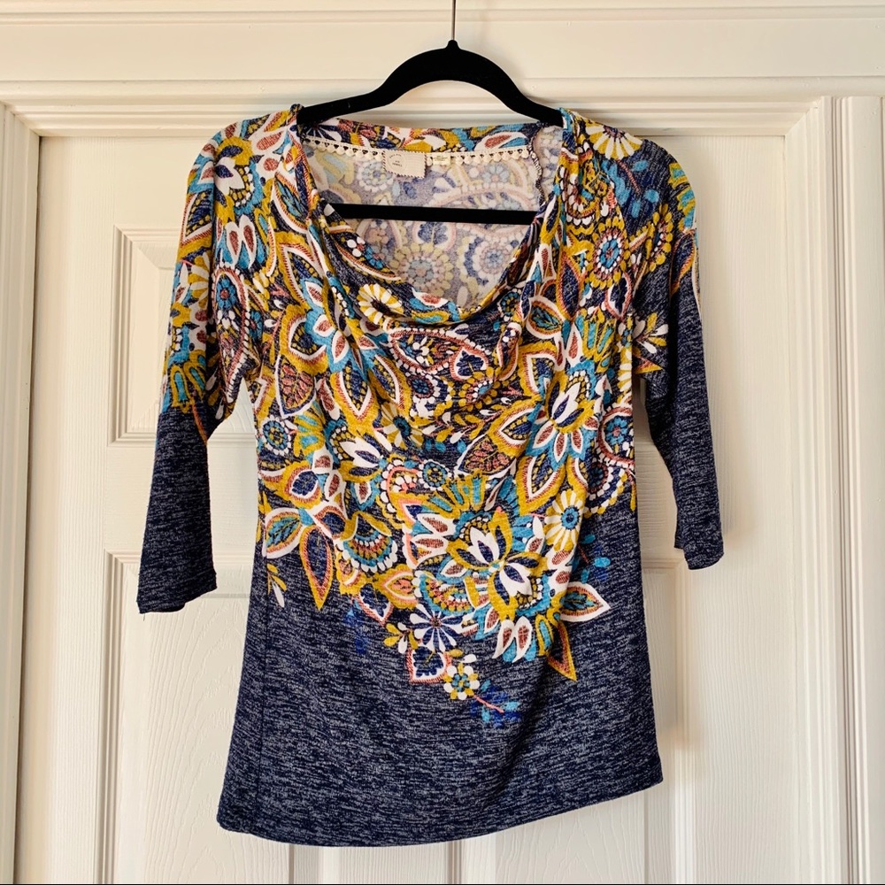 Anthropologie // Postmark Vibrant Floral Knit 3/4 Sleeve Sweater, extra small